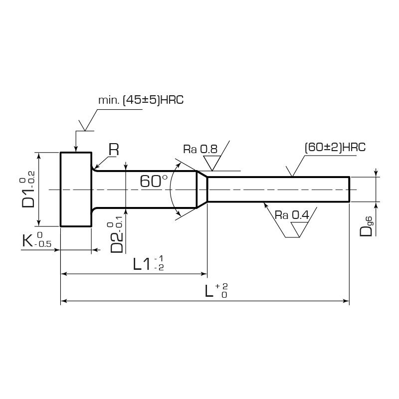 Толкатель ступенчатый с буртом закаленный DIN1530-CH