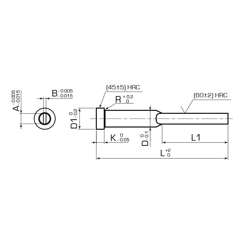 Плоский толкатель с удлиненной рабочей частью закаленный DIN 1530-F