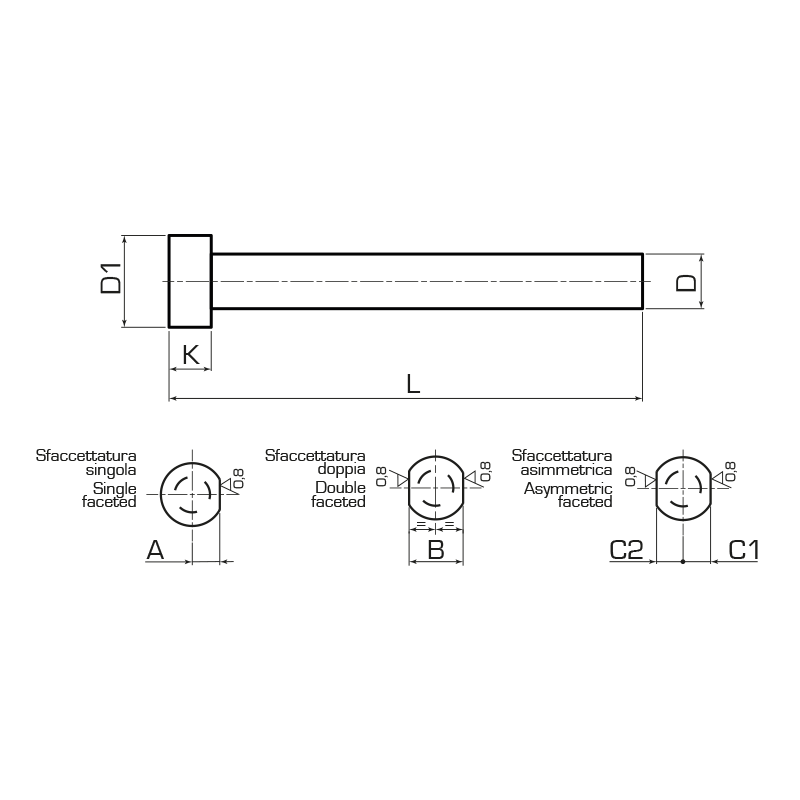 Толкатель с головкой особой формы для блокировки вращения DIN1530