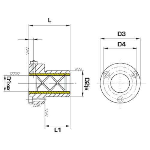 Направляющая втулка с головкой и бронзовой вставкой B5B