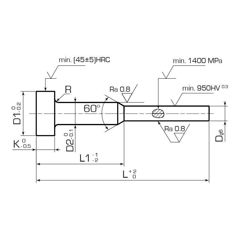 Толкатель ступенчатый с буртом азотированный DIN1530-C