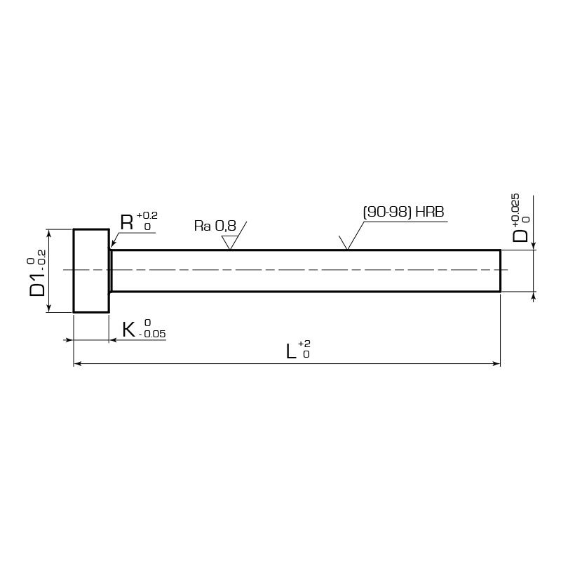 Толкатель с цилиндрической головкой медный без добавления бериллия