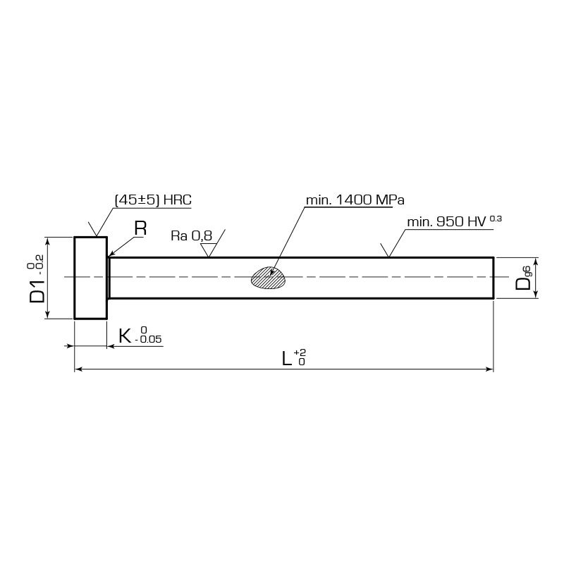 Толкатель с цилиндрической головкой азотированный DIN 1530-A