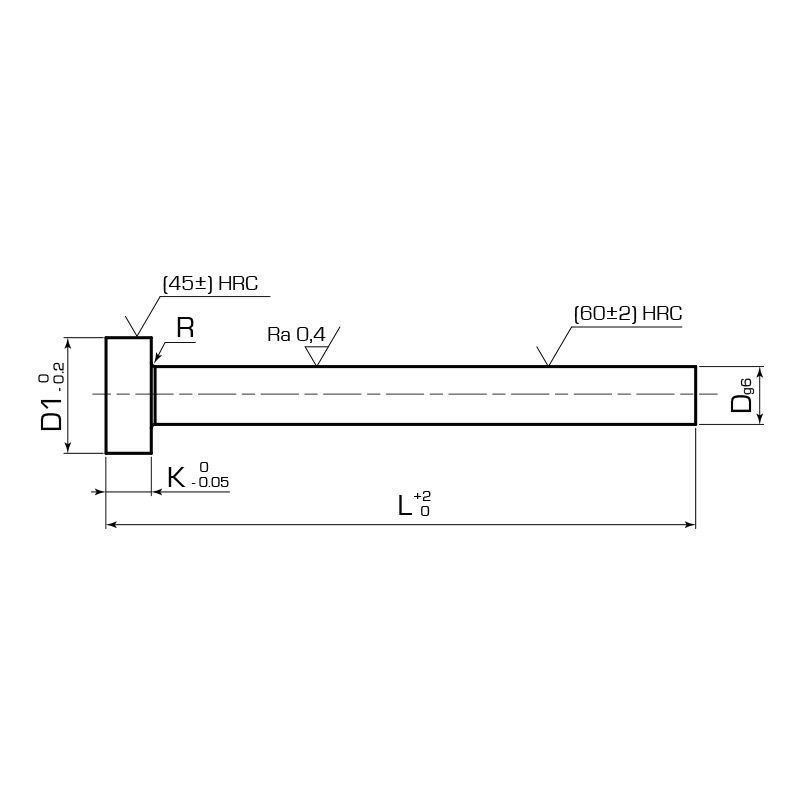 Толкатель с цилиндрической головкой закаленный DIN 1530-AH